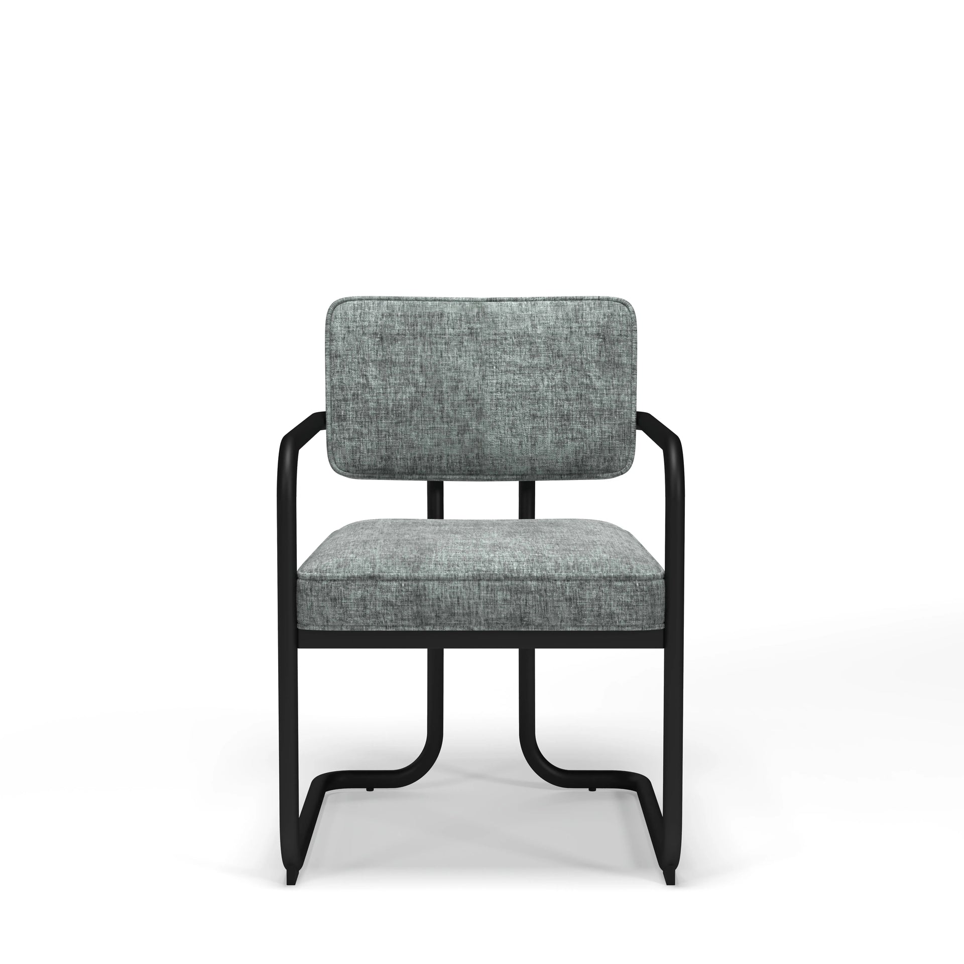 RAM Game Room Prohibition Series dining chair with vintage gray material and matte black frame.