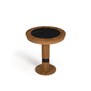 Prohibition Series Pub Table with round walnut wood base and textured black laminate top.