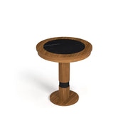 Prohibition Series Pub Table with round walnut wood base and textured black laminate top.