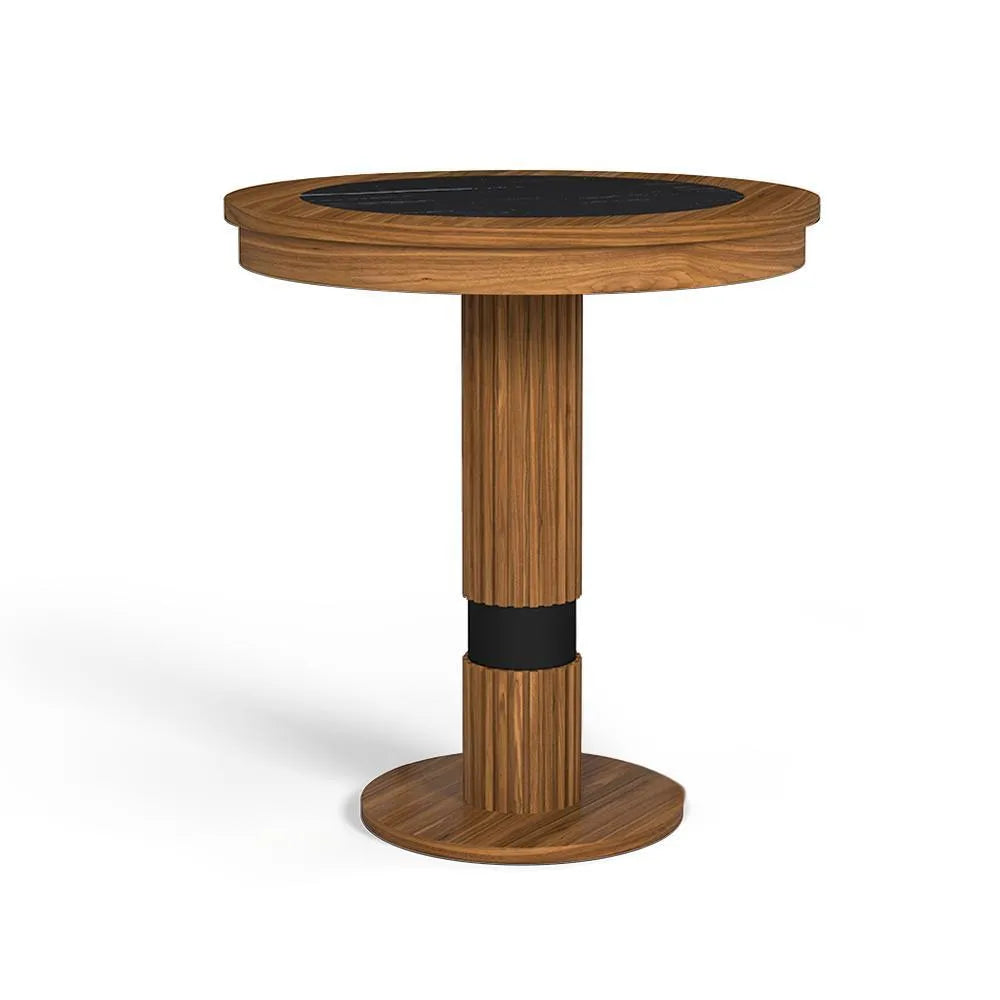 RAM Prohibition Series Pub Table in Matt Walnut stain with a textured black laminate inlay top.