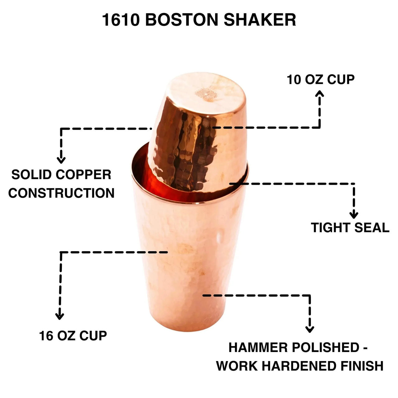 1610 Copper Boston Shaker - detail view