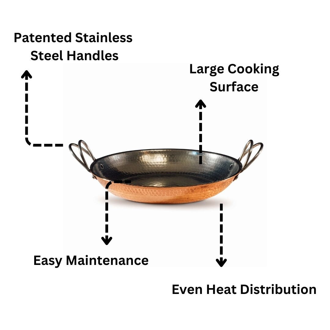 Alicante Copper Paella Pan - detail view