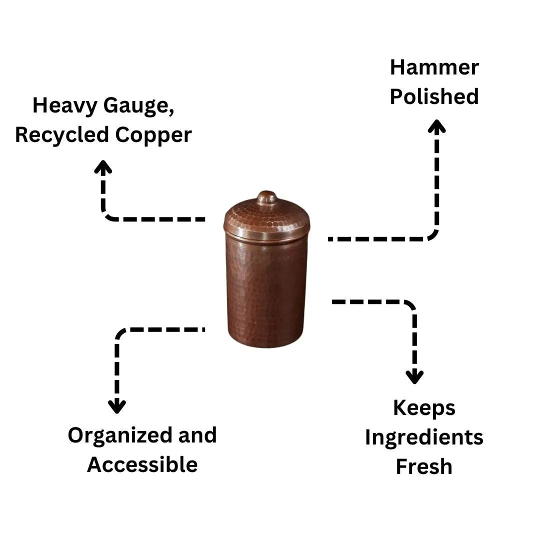 Copper Kitchen Canisters - Complete 5 piece Set - detail view