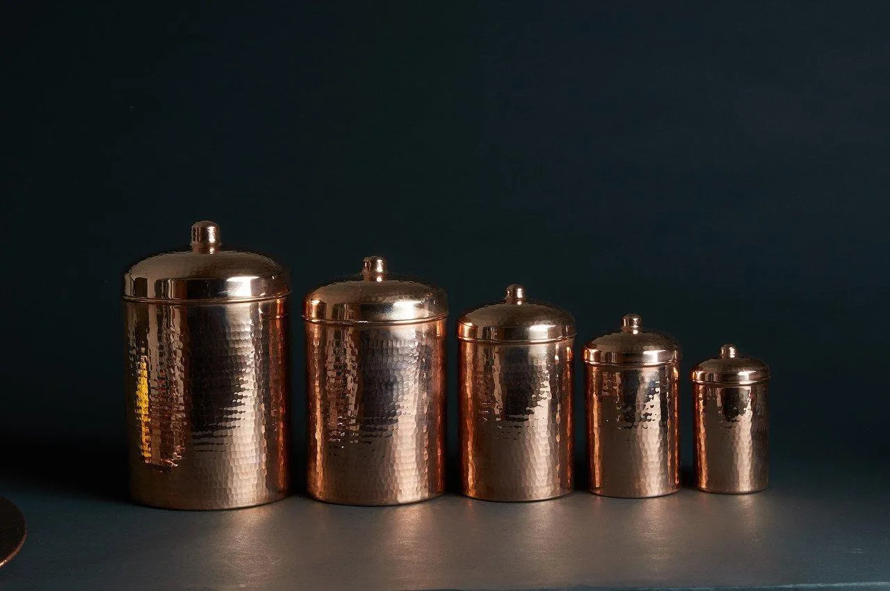 Copper Kitchen Canisters - Complete 5 piece Set - packaging
