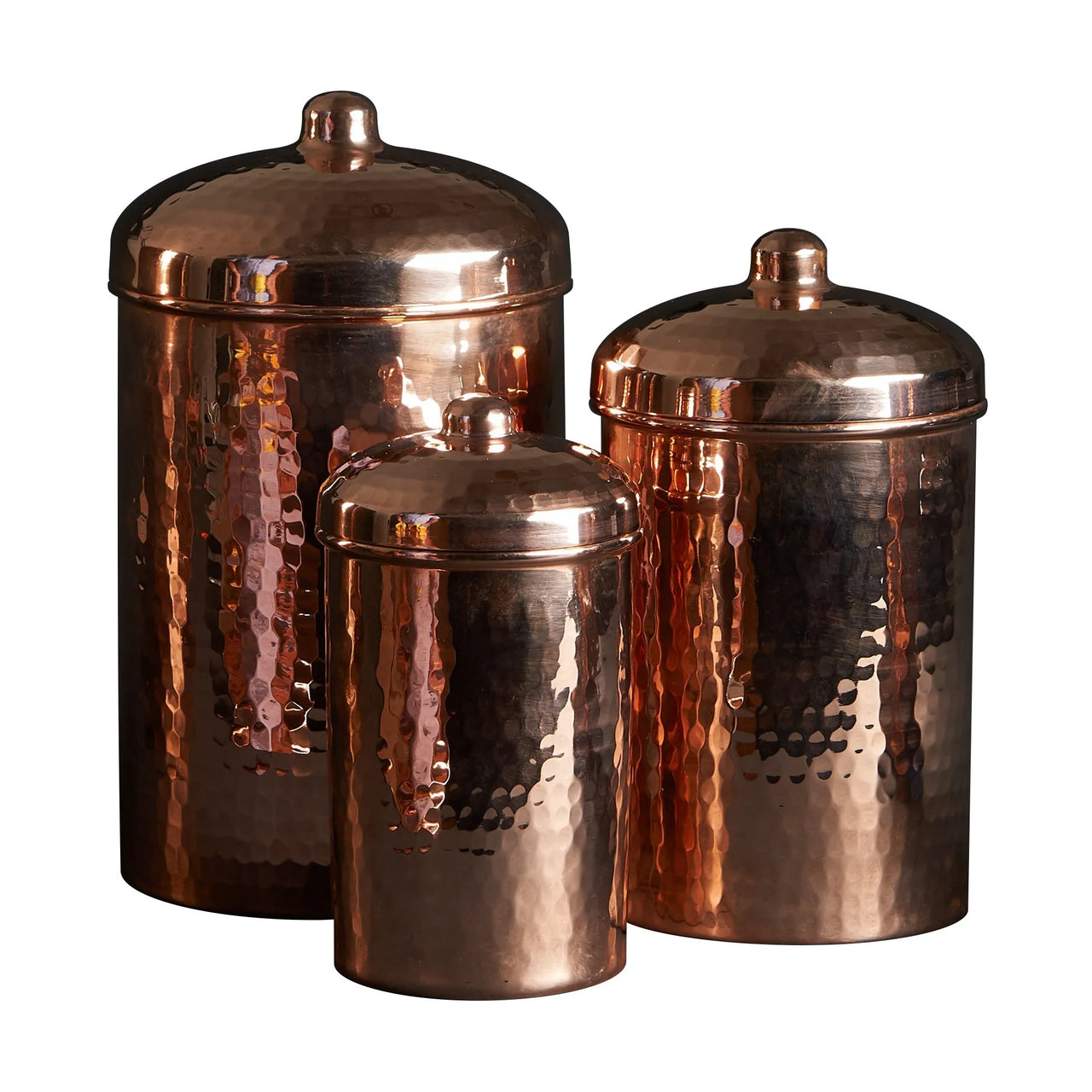 Copper Kitchen Canisters - Small Set, 3 Pieces hammered copper
