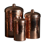 Copper Kitchen Canisters - Small Set, 3 Pieces hammered copper