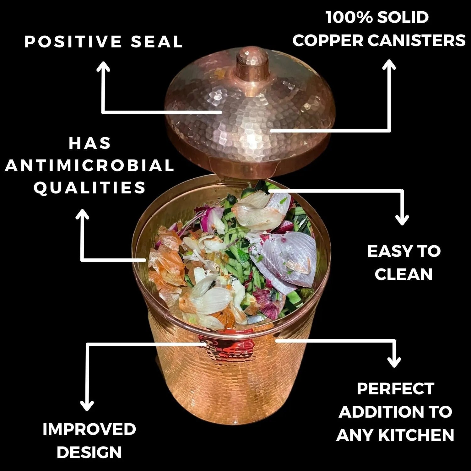 Copper Kitchen Compost Bin (Canisters) - angle 7