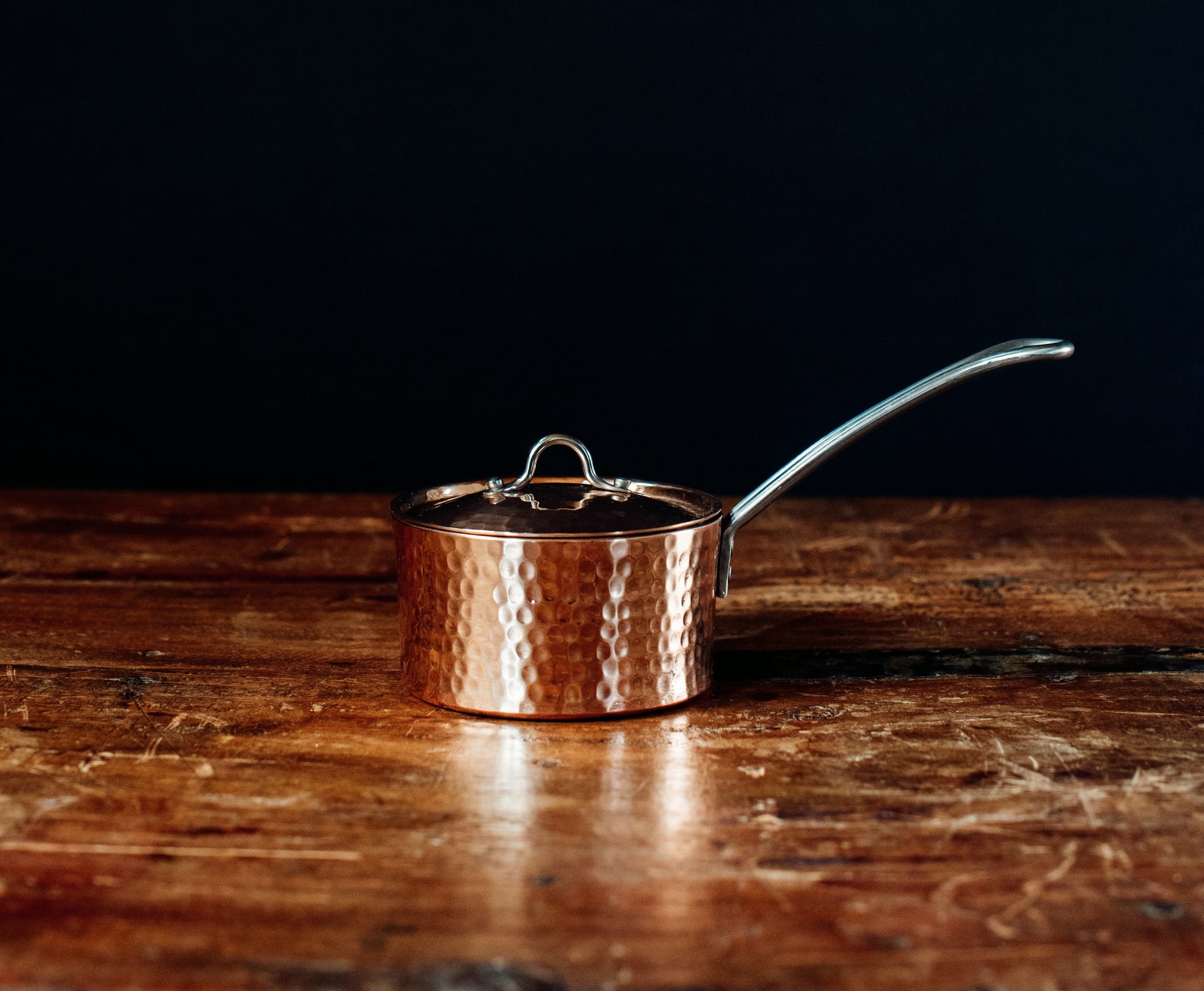 Petite French Copper Butter Pot With Lid - in use