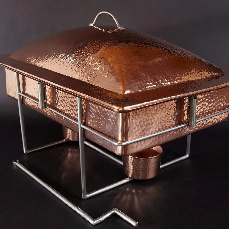 Syracuse Rectangular Copper Chafer, 8 qt - detail view
