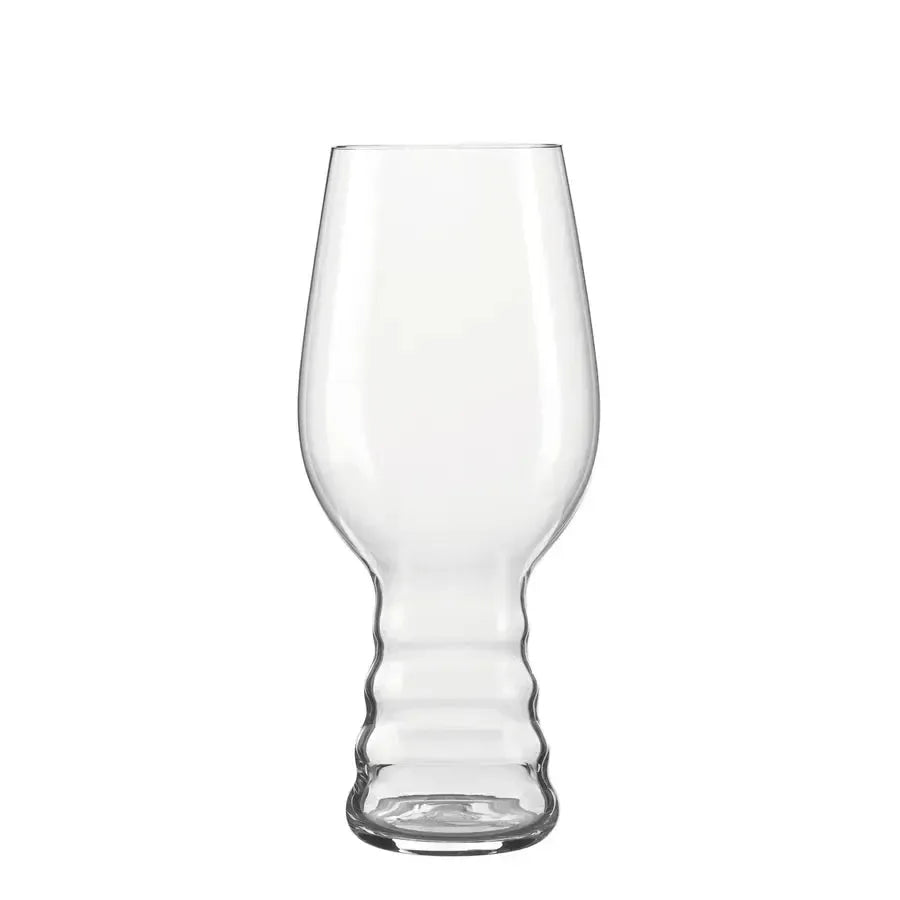 Clear crystal Spiegelau Craft IPA Beer Glass with a ribbed, ergonomic base.