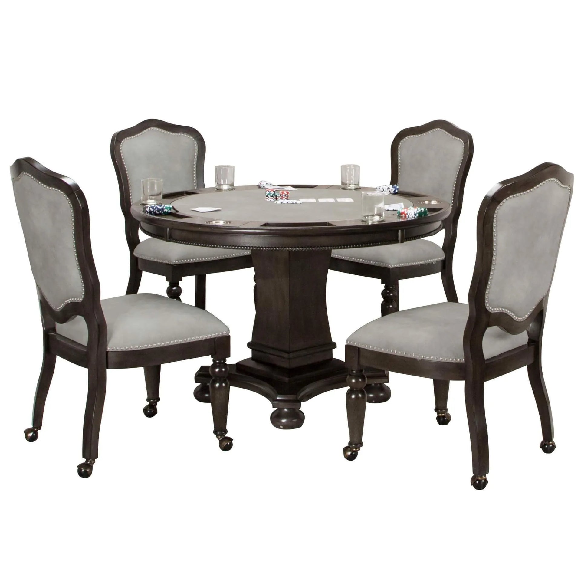 Sunset Trading 5 Piece Vegas 48" Round Dining and Poker Table Set with Reversible Game Top - hero view