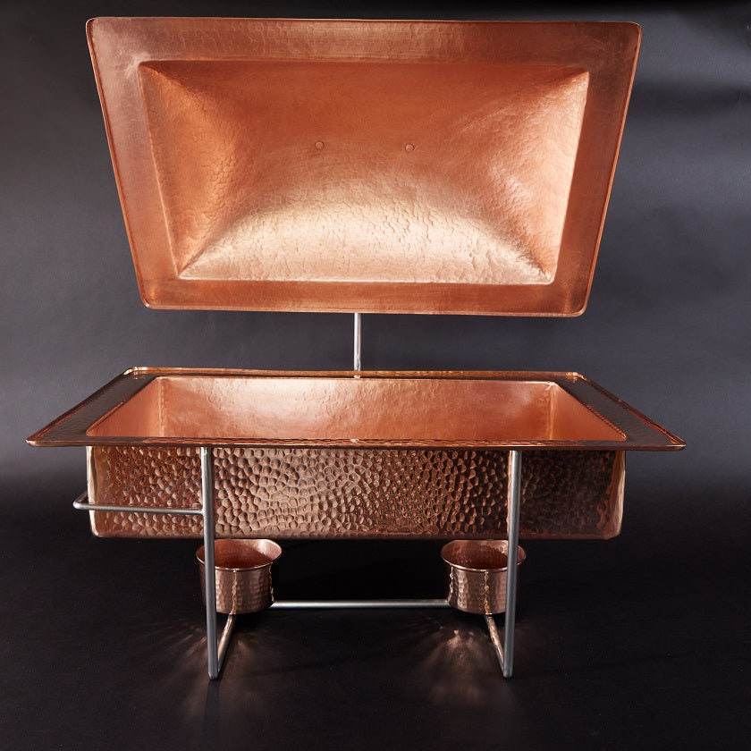 Syracuse Rectangular Copper Chafer, 8 qt - alternate angle
