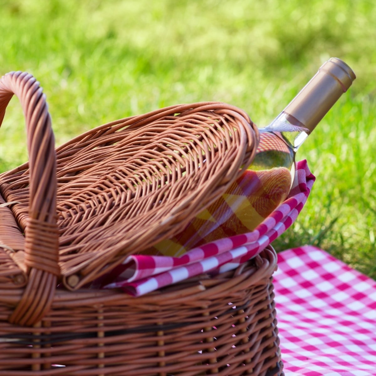 Highlander tartan picnic basket with portable Picnic Time wine table