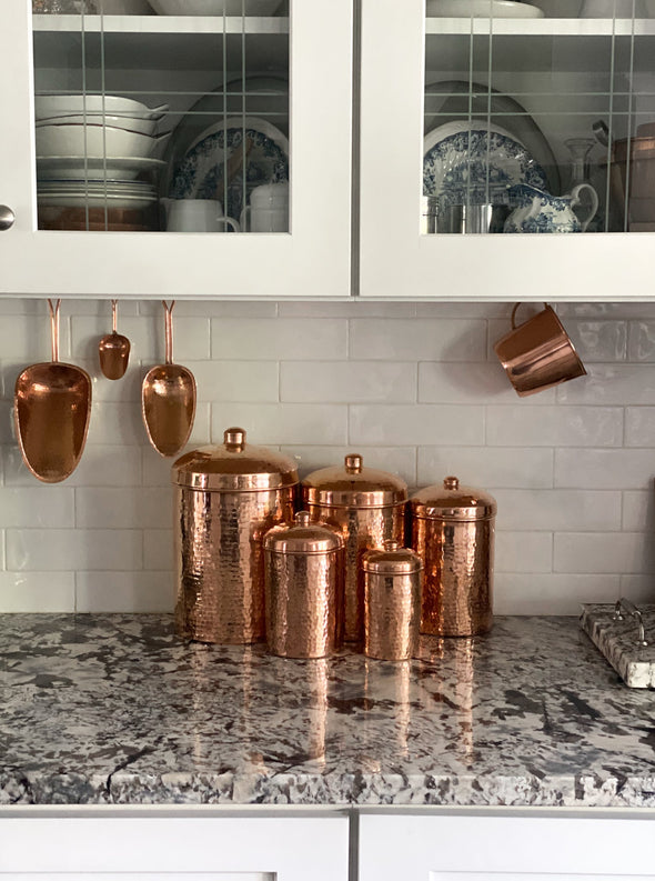 Copper Kitchen Canisters - Complete 5 piece Set