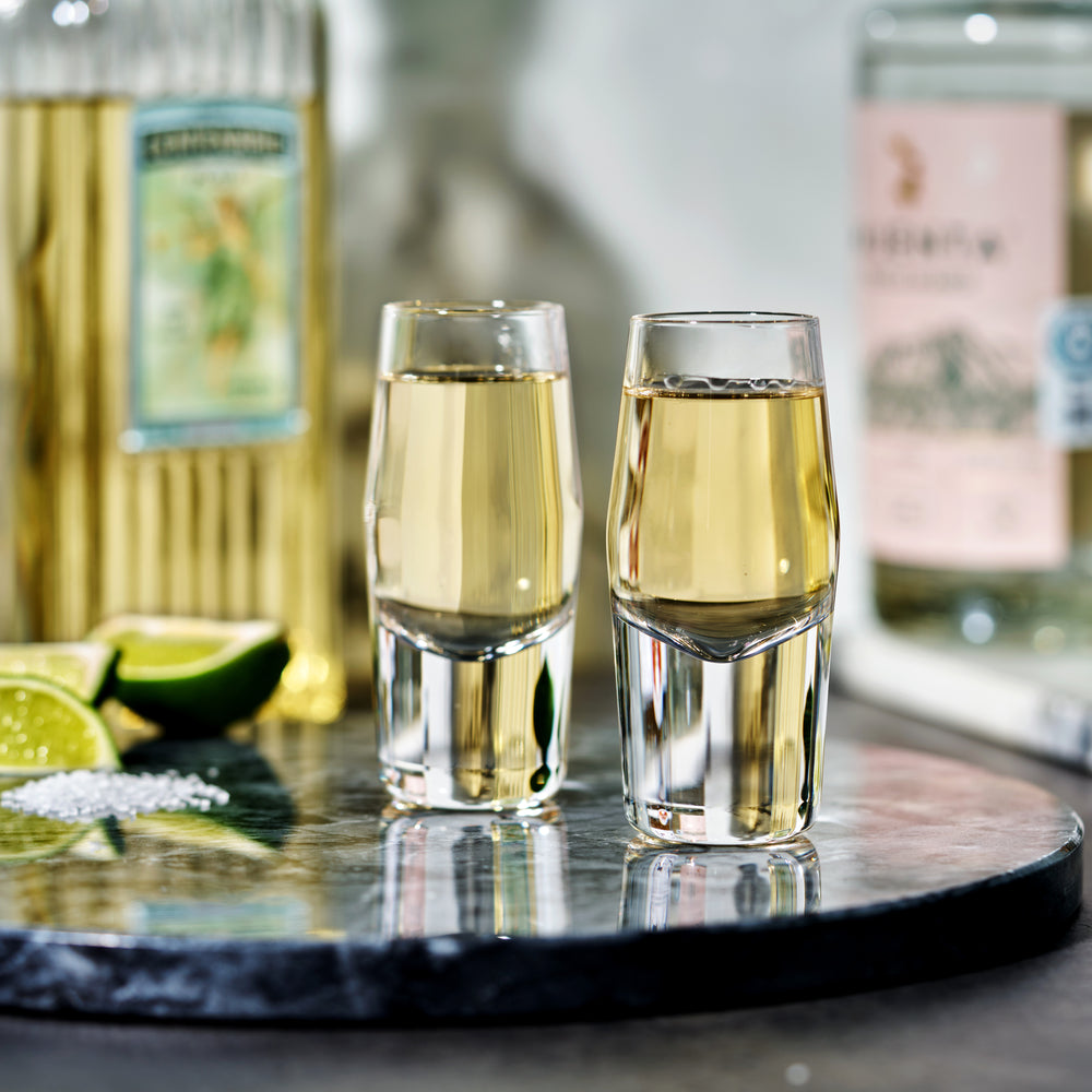 Viski Raye Crystal Heavy Base Shot Glasses, Set of 2