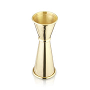 Gold Viski Belmont Japanese-style double jigger with 1 and 2 oz sections and internal measurements.