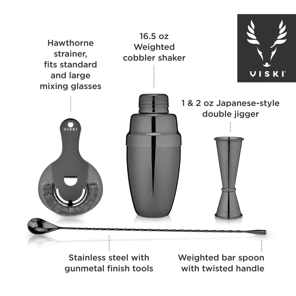 Viski Warren 4-Piece Barware Set in Gunmetal