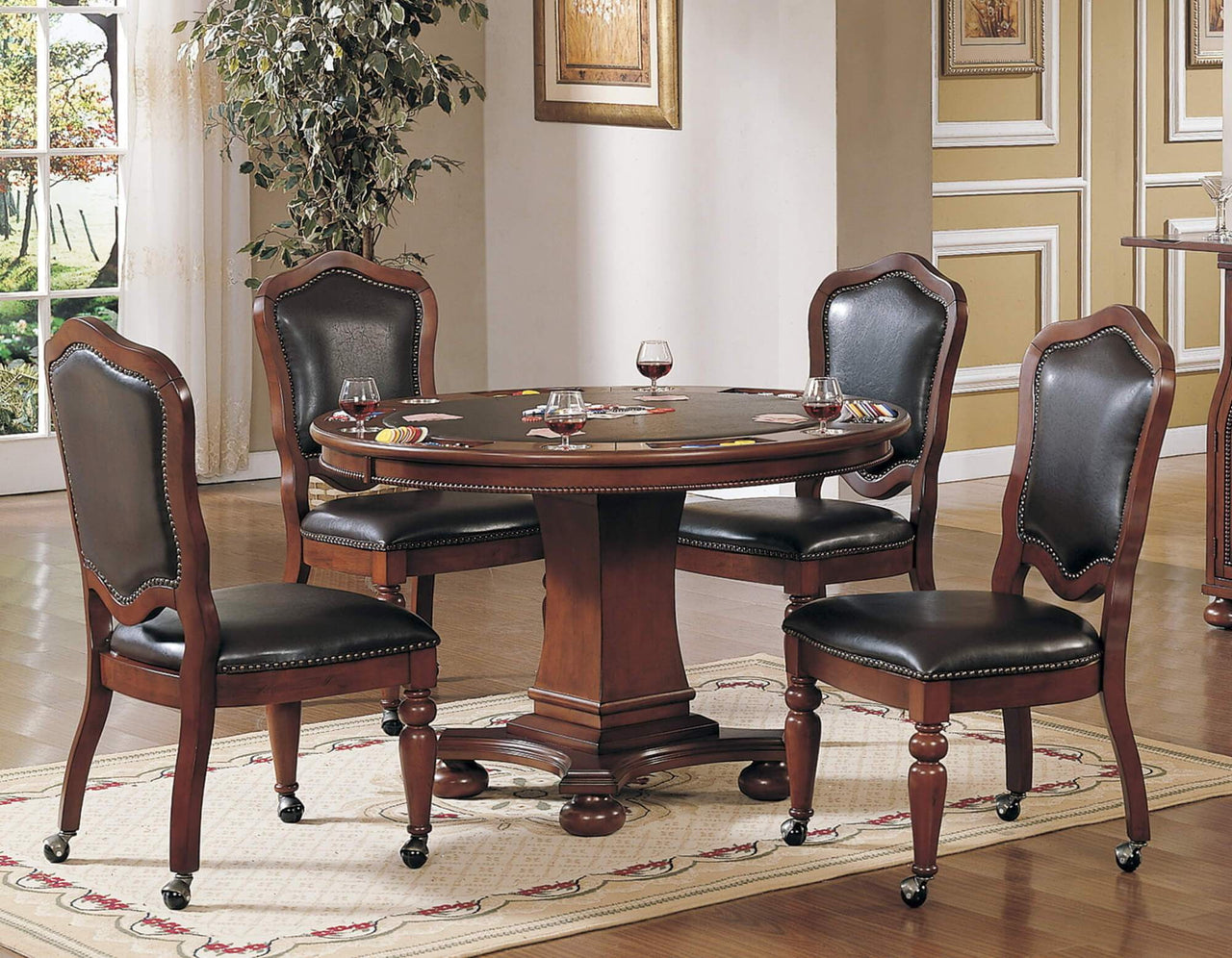 Sunset Trading 5 Piece Bellagio 48" Round Dining and Poker Table Set with Reversible Game Top - detail view