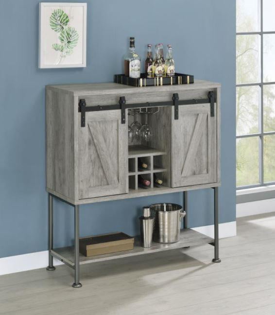 Coaster Furniture Sliding Door Bar Cabinet With Lower Shelf Grey Driftwood - The Bar Warehouse