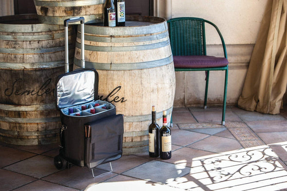 Legacy- Cellar 6-Bottle Wine Carrier & Cooler Tote with Trolley, (Black with Gray Accents) - The Bar Warehouse
