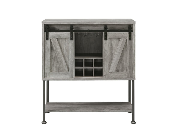 Coaster Furniture Sliding Door Bar Cabinet With Lower Shelf Grey Driftwood