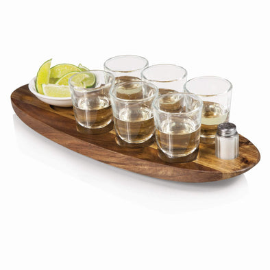 Legacy- Cantinero Shot Glass Serving Set, (Acacia Wood) - The Bar Warehouse