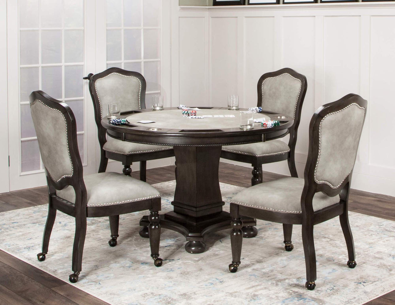 Sunset Trading 5 Piece Vegas 48" Round Dining and Poker Table Set with Reversible Game Top - detail view