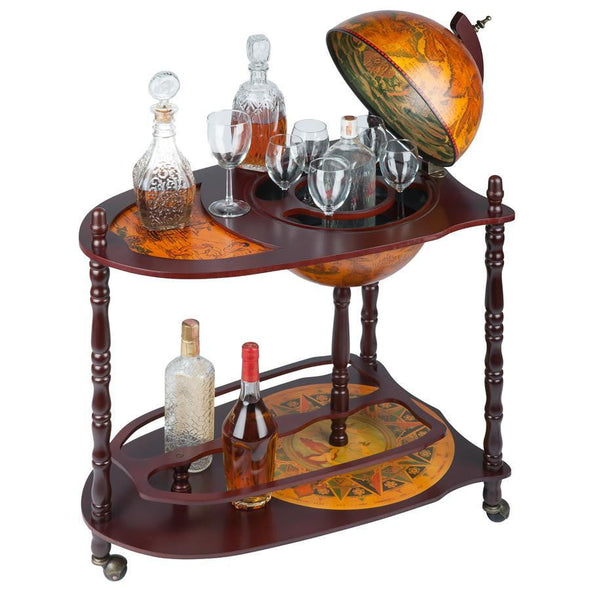 Old World Extended Shelf Italian Replica Globe Bar Cart - The Bar Warehouse