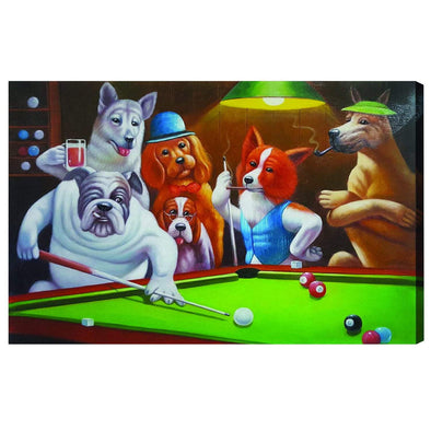RAM Game Room- OIL PAINTING ON CANVAS - DOGS PLAYING POOL - The Bar Warehouse