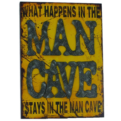 RAM Game Room- METAL SIGN-WHAT HAPPENS IN THE MAN CAVE - The Bar Warehouse