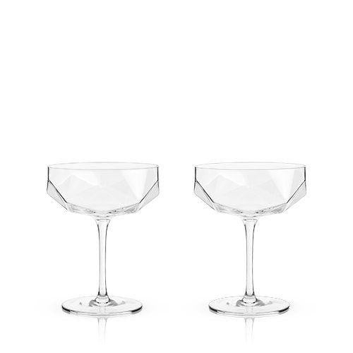 Champagne Glasses - Seneca Crystal Faceted Coupes, Set of 2 by Viski - detail view