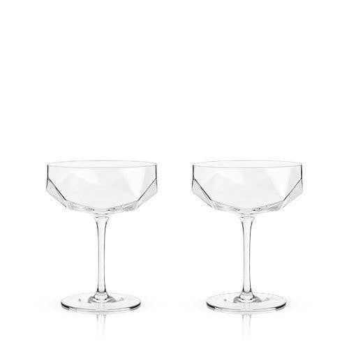 Champagne Glasses - Raye Faceted Crystal Coupe by Viski (set of 2) - The Bar Warehouse