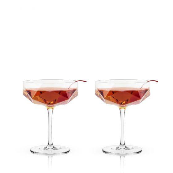 Champagne Glasses - Raye Faceted Crystal Coupe by Viski (set of 2) - The Bar Warehouse