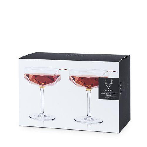 Champagne Glasses - Seneca Crystal Faceted Coupes, Set of 2 by Viski - alternate angle
