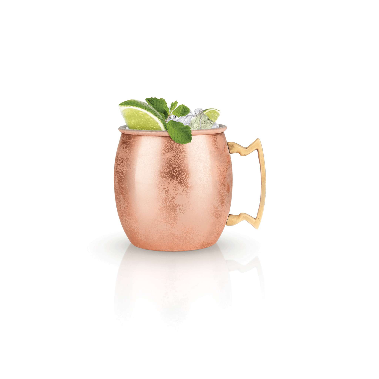 True Moscow Mule copper mug garnished with lime wedge and fresh mint